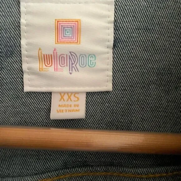 LulaRoe Kenny Denim Trucker Polka Dot Hearts Jacket XXS - Picture 9 of 16